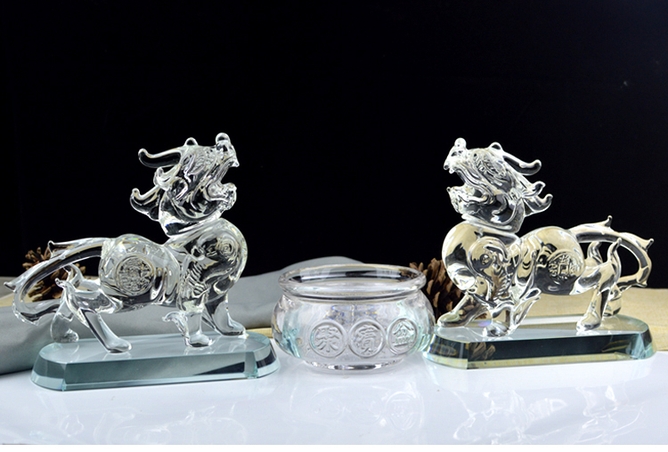 水晶貔貅透明大号带底座客厅玄关风水吉祥摆件招财进宝聚宝盆批发