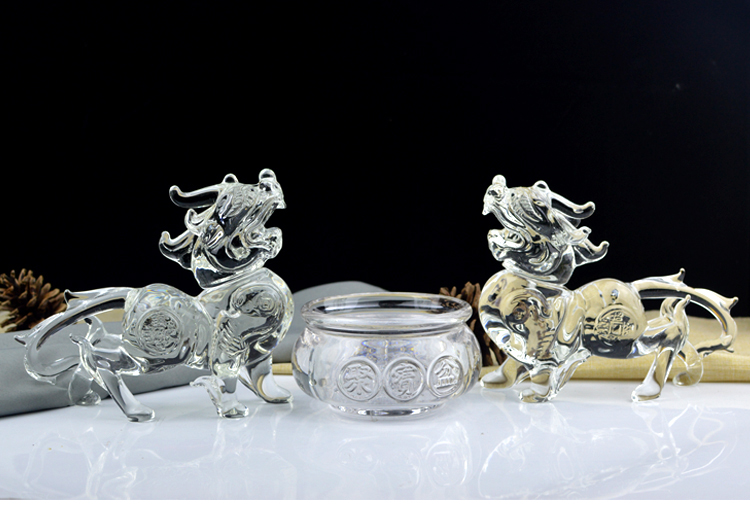 水晶貔貅透明大号带底座客厅玄关风水吉祥摆件招财进宝聚宝盆批发